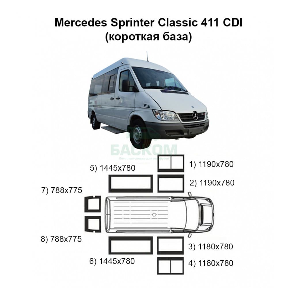 Стекла на Mercedes Sprinter Classic 411 (короткая база)